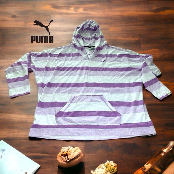 PUMA Women’s Purple Stripped Long Sleeve Hooded Shirt- Large - Picture 4 of 6